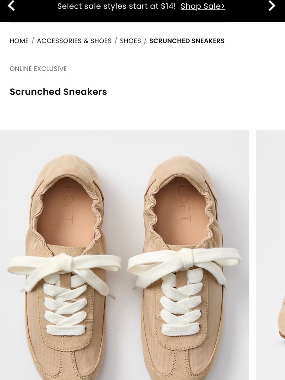 LOFT Beige Scrunched Low-Top Sneakers with Cream Laces